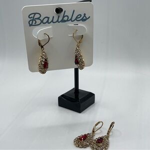 Gold and Red Textured Drop Earrings